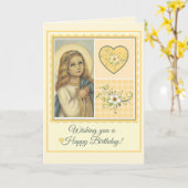 ヴァージンメアリー誕生日ハート&フラワーズ カード (黄色い花)