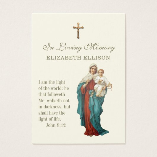 ヴァージンメアリー&イエス聖なる書物、 経典葬儀祈りの言葉カード (正面)