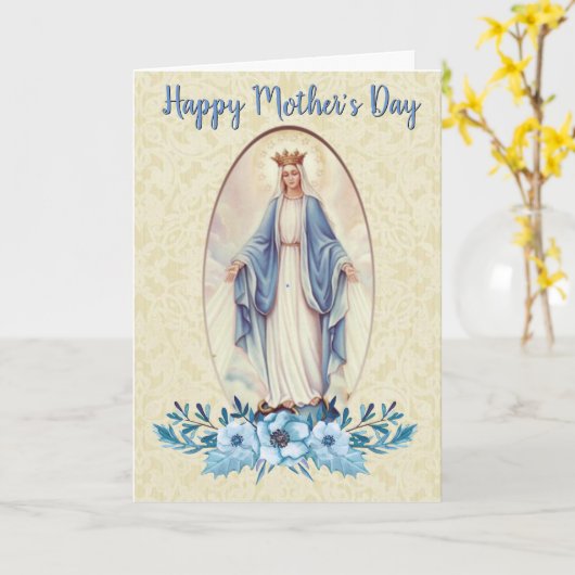 ヴァージンメアリー |青いフローラスワッグ |母の日 カード (黄色い花)