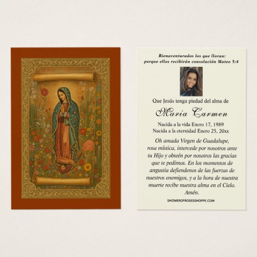 ヴァージンメキシコグアダルーペスペインの葬儀祈りの言葉 (正面&裏面)