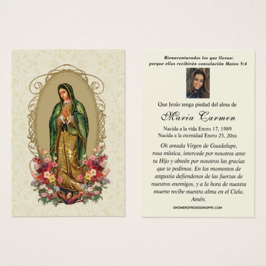 ヴァージンメキシコグアダルーペスペインの葬儀祈りの言葉 (正面&裏面)