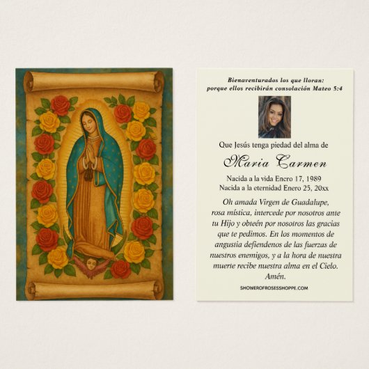 ヴァージンメキシコグアダルーペスペインの葬儀祈りの言葉 (正面&裏面)