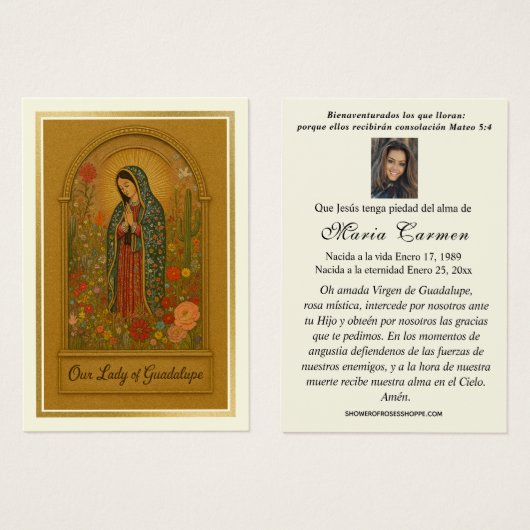 ヴァージンメキシコグアダルーペスペインの葬儀祈りの言葉 (正面&裏面)