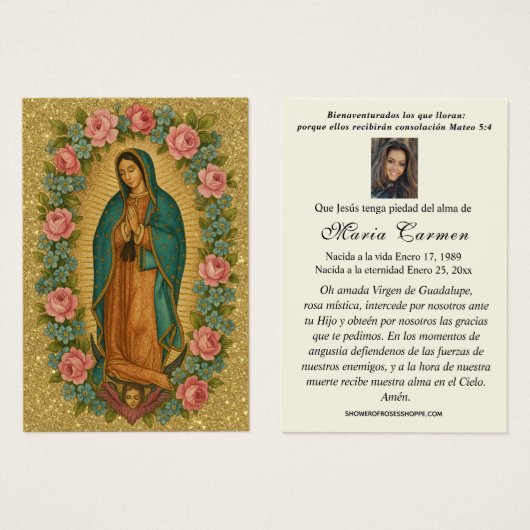 ヴァージンメキシコグアダルーペスペインの葬儀祈りの言葉 (正面&裏面)