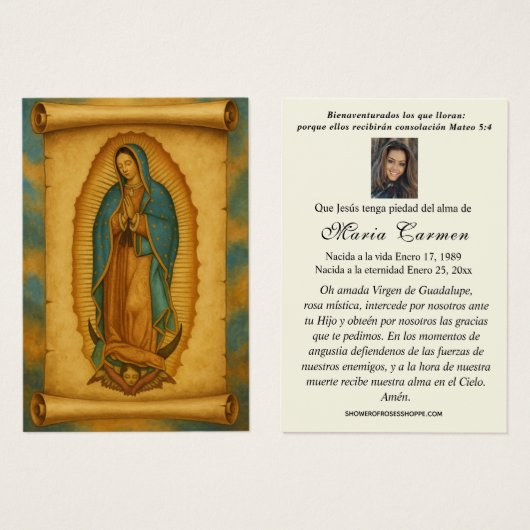 ヴァージンメキシコグアダルーペスペインの葬儀祈りの言葉 (正面&裏面)
