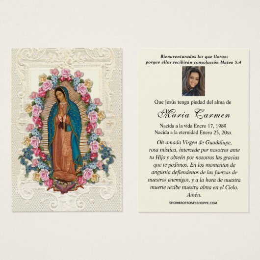 ヴァージンメキシコグアダルーペスペインの葬儀祈りの言葉 (正面&裏面)