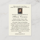 ヴァージンメキシコグアダルーペスペインの葬儀祈りの言葉 プレイスカード (裏面)