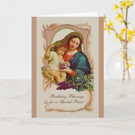 ヴァージンメリーイエスカトリック司祭誕生日祈りの言葉 カード (黄色い花)