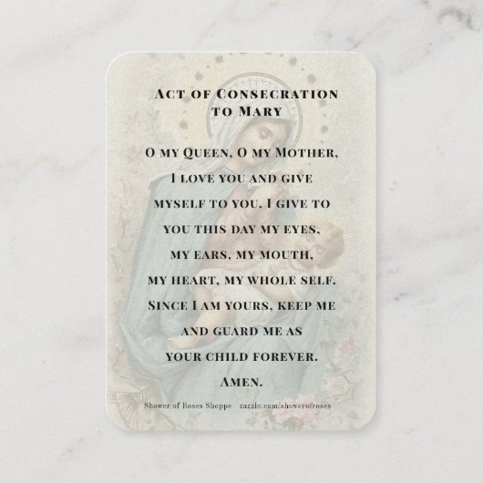 ヴァージンメリーイエスカトリック聖別祈りの言葉 プレイスカード (裏面)