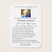 ヴァージンメリーイエスカトリック葬式の聖札 – (裏面)