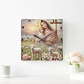 ヴァージンメリーイエスラムズスピリチュアル スクエア壁時計 (ホーム)