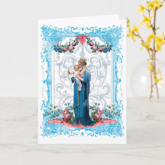 ヴァージンメリーイエスヴィンテージ宗教カトリック カード (黄色い花)