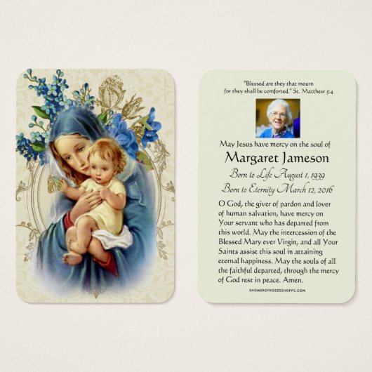 ヴァージンメリーイエス葬儀祈りの言葉メモリアルカード (正面&裏面)