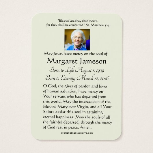 ヴァージンメリーイエス葬儀祈りの言葉メモリアルカード (裏面)