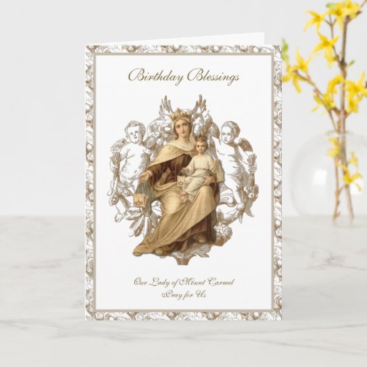 ヴァージンメリーイエズエンジェルス山カーメル宗教的 カード (黄色い花)