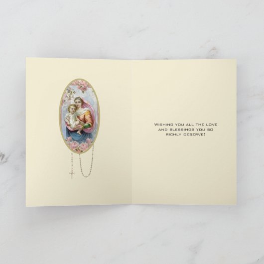 ヴァージンメリーイエズス宗教的ヴィンテージバラ カード (内部)