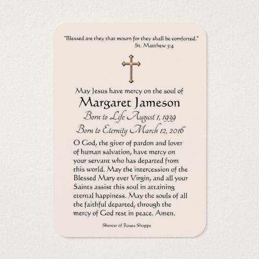 ヴァージンメリーイエズス葬儀記念神聖カード –  (裏面)