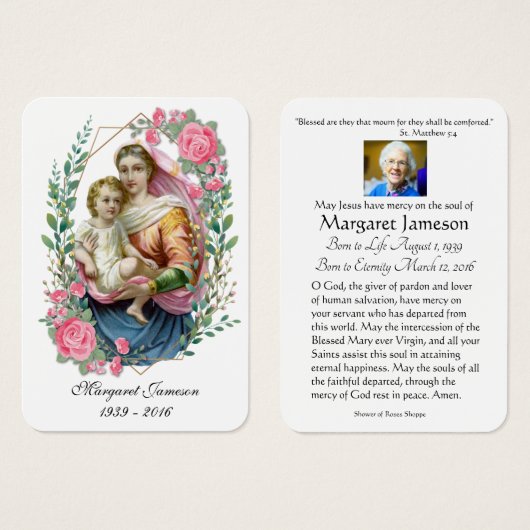 ヴァージンメリーイエズス葬儀記念神聖カード –  (正面&裏面)