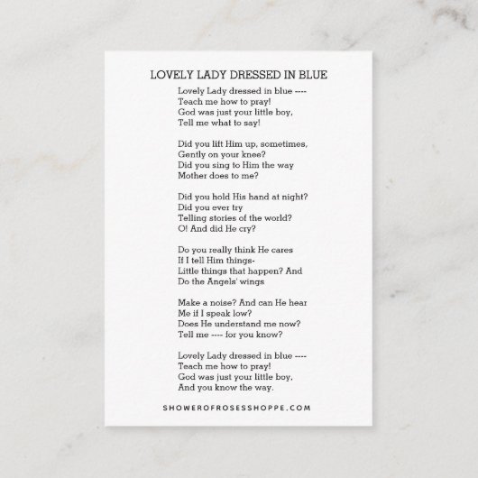 ヴァージンメリーイエズラブリーレディーブルーの詩を着た エンクロージャーカード (裏面)
