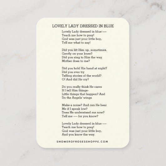 ヴァージンメリーイエズラブリーレディーブルーの詩を着た エンクロージャーカード (裏面)