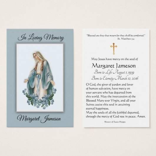 ヴァージンメリーカトリック葬儀記念聖札 –  (正面&裏面)