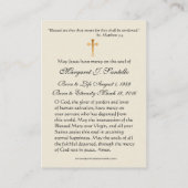 ヴァージンメリーカトリック葬儀記念聖札 –  名刺 (裏面)