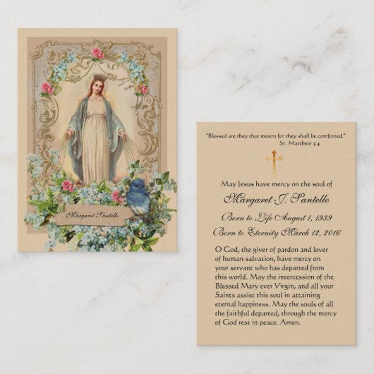 ヴァージンメリーカトリック葬儀記念聖札 –  名刺 (正面/裏面)