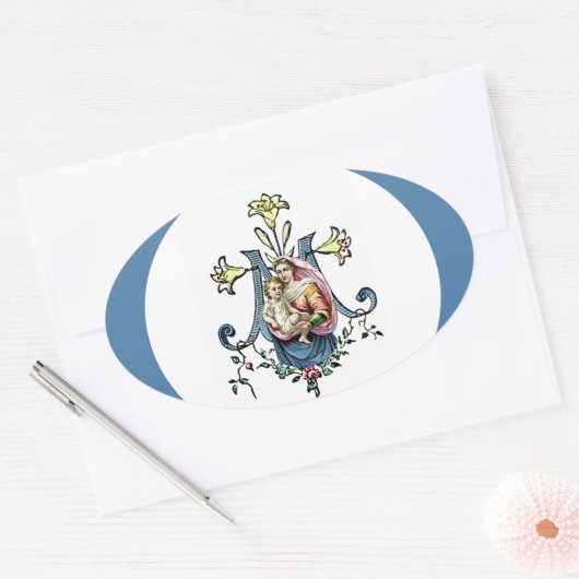 ヴァージンメリー宗教的イエズスヴィンテージカトリック 楕円形シール (封筒)