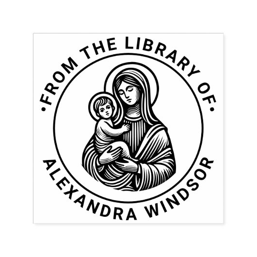ヴァージン母マリアベビーイエス#2図書書名 セルフインキングスタンプ (デザイン)