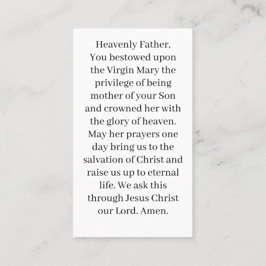 ヴァージン祈りの言葉カー賛美ドの前提 コーリングカード (裏面)