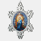 ヴァージン祈メアリーのステンドグラス スノーフレークピューターオーナメント (右)