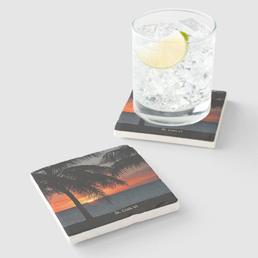 ヴァージン諸島セントクロワサンセットUSVIパーソナライズ ストーンコースター (横)