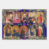 ヴァージン、子供と天使、金ゴールドブルーフローラクリスマス ラッピングペーパーシート (正面2)