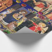 ヴァージン、子供と天使、金ゴールドブルーフローラクリスマス ラッピングペーパー (角)