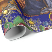 ヴァージン、子供と天使、金ゴールドブルーフローラクリスマス ラッピングペーパー (ロールコーナー)