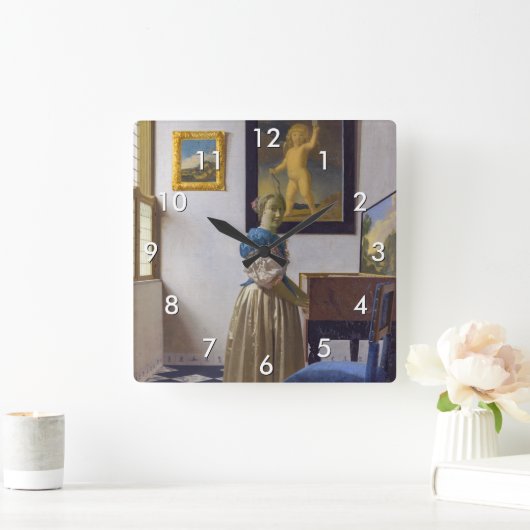 『ヴァーメル - ヴァージナルに立つ女性』 スクエア壁時計 (ホーム)