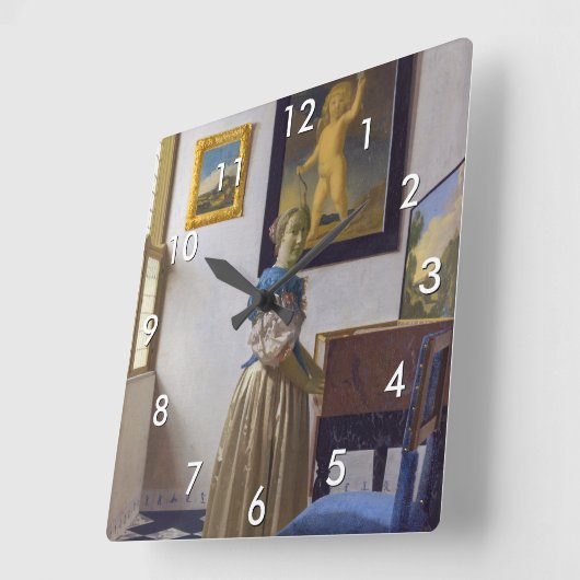 『ヴァーメル - ヴァージナルに立つ女性』 スクエア壁時計 (傾斜)