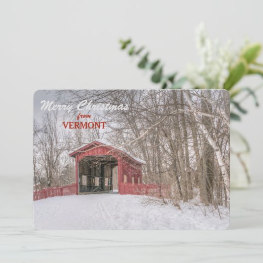 ヴァーモントの屋根付橋のテンプレートのクリスマスカード シーズンカード (スタンド正面)