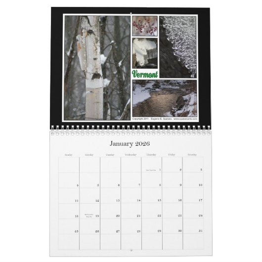 ヴァーモント- "走行しよう"シリーズ カレンダー (1月 2026)