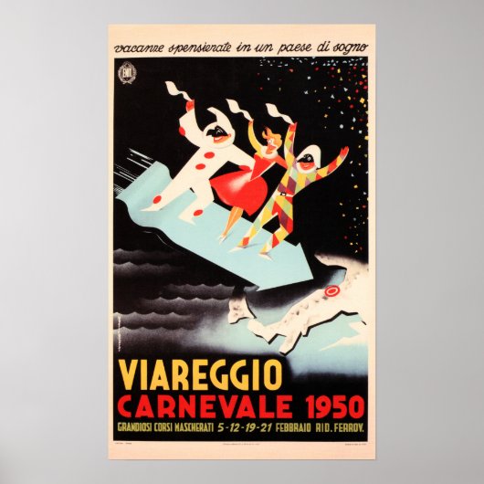 ヴィアレッジョCARNEVALE 1950フェスティバルオールドイタリア旅行 ポスター (正面)