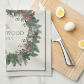 ヴィインテージパーソナライズされたクリスマスリースホリデイ キッチンタオル (四つ折り)