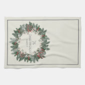 ヴィインテージパーソナライズされたクリスマスリースホリデイ キッチンタオル (横)