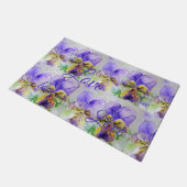 ヴィオかわいらしラ花フローラ紫のパターンラブ ドアマット (アングル)