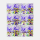 ヴィオかわいらしラ花フローラ紫のパターンラブ フリースブランケット (正面)