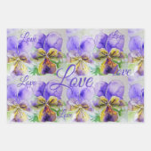 ヴィオかわいらしラ花フローラ紫のパターンラブ ラッピングペーパーシート (正面)