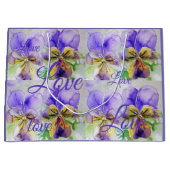 ヴィオかわいらしラ花フローラ紫のパターンラブ ラージペーパーバッグ (正面)