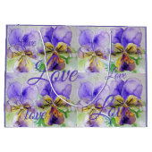 ヴィオかわいらしラ花フローラ紫のパターンラブ ラージペーパーバッグ (裏面)