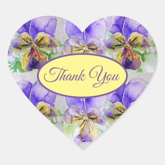 ヴィオラパープルフラワーフローラサンキューパターン ハートシール (正面)