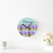 ヴィオラフラワーアクアストライプフローラムマザーズ ラウンド壁時計 (ホーム)