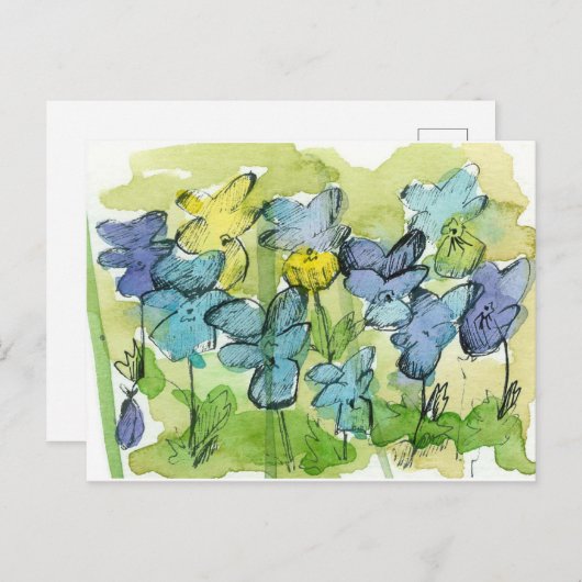 ヴィオラフラワーズ春ガーデンジョニーバイオリートを跳び上げる ポストカード (正面/裏面)